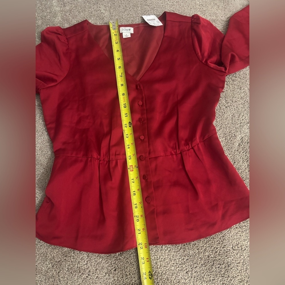 J Crew Long-Sleeve Peplum Top in Satin-Crepe Red Women's 2 - Picture 13 of 15